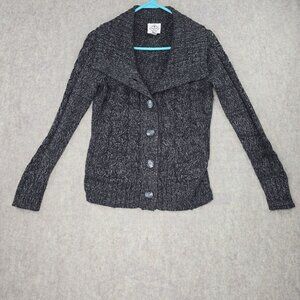 St. Johns Bay Womens Cable Knit Button Front Sweater Charcoal Black